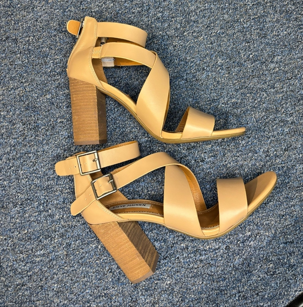 Women's Tan Strappy Heeled Sandals